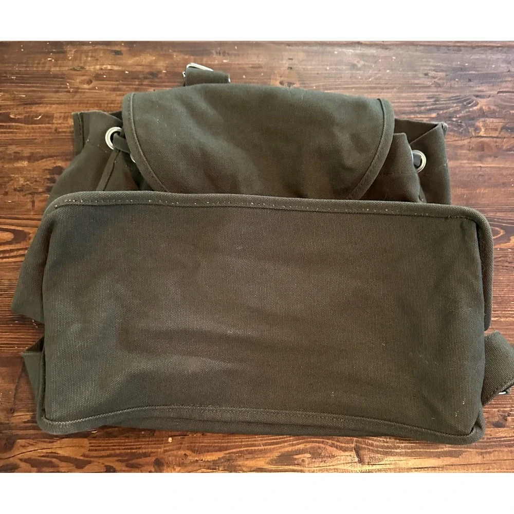 BAGGU Drawstring 100% Recycled Cotton Green Canvas Backpack Hike School Travel - Picture 9 of 9